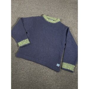 Irelands Eye Sweater Women's Large Blue Wool Silk Chunky Knit Geometric Preppy